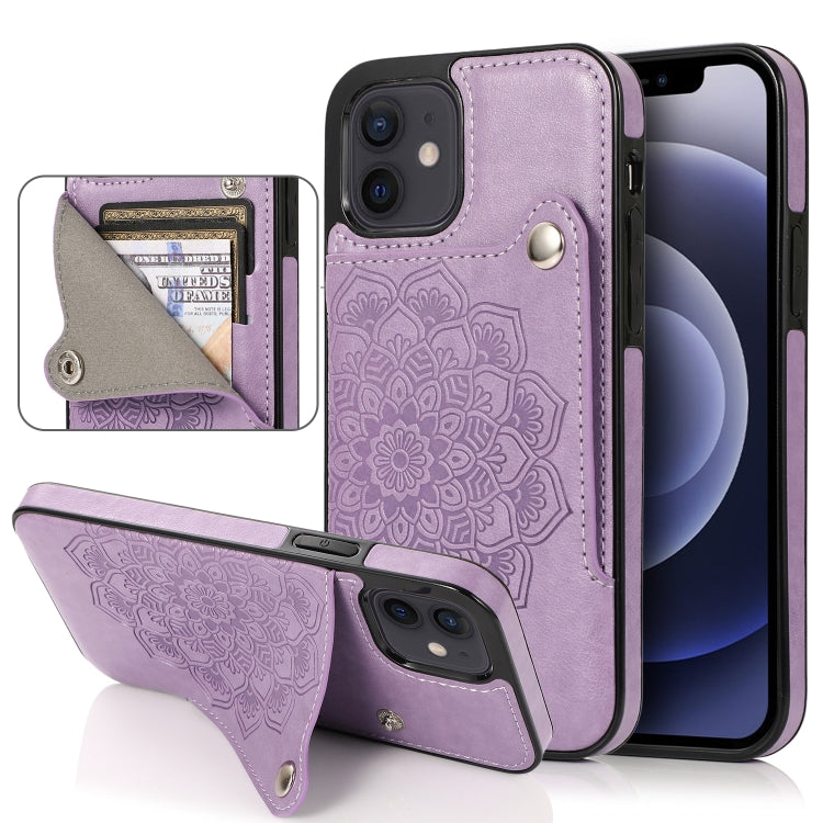 For iPhone 12 mini Embossed Pattern PU + TPU Protective Case with Holder & Wallet & Card Slots