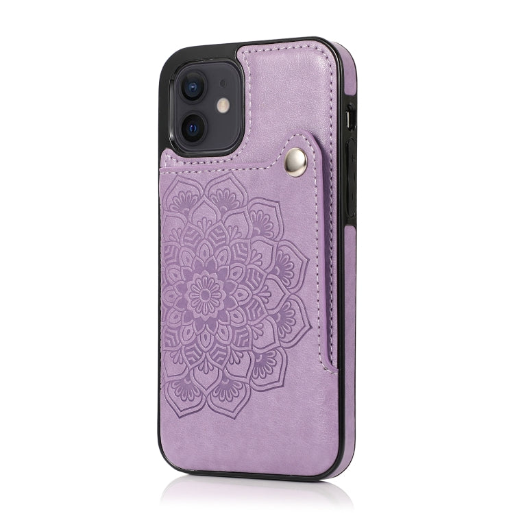 For iPhone 12 mini Embossed Pattern PU + TPU Protective Case with Holder & Wallet & Card Slots