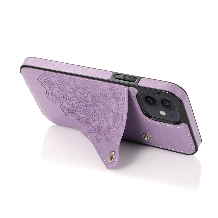 For iPhone 12 mini Embossed Pattern PU + TPU Protective Case with Holder & Wallet & Card Slots