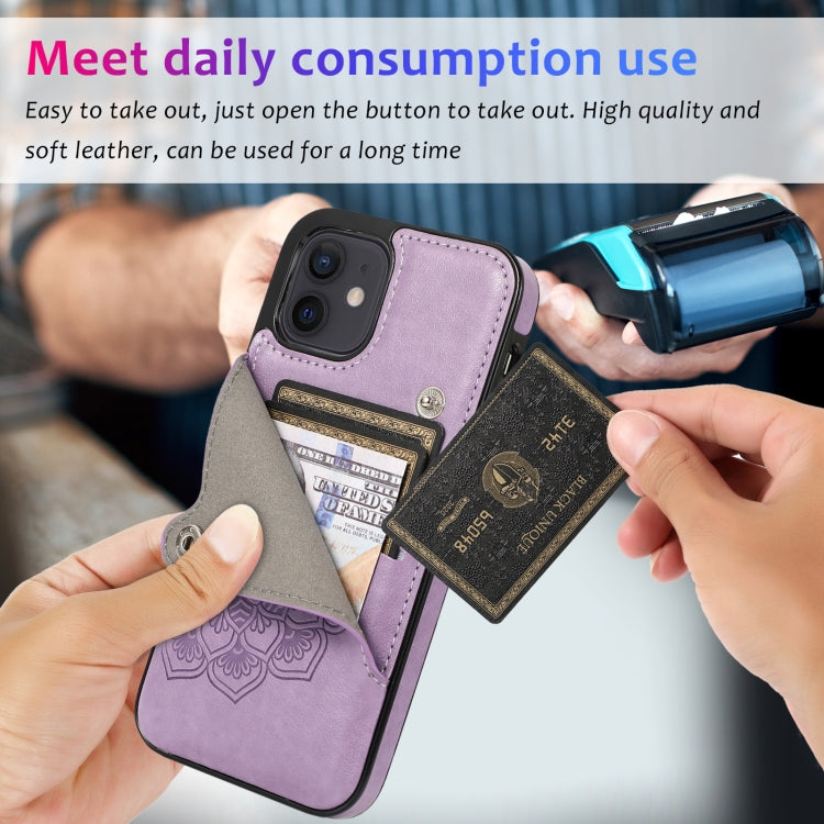 For iPhone 12 mini Embossed Pattern PU + TPU Protective Case with Holder & Wallet & Card Slots