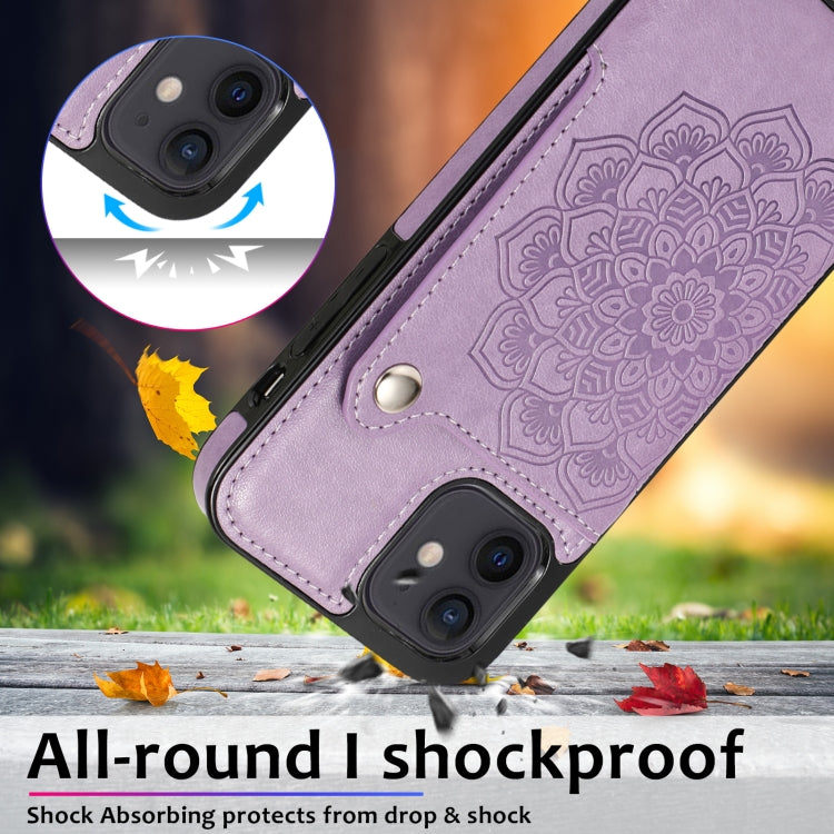 For iPhone 12 mini Embossed Pattern PU + TPU Protective Case with Holder & Wallet & Card Slots