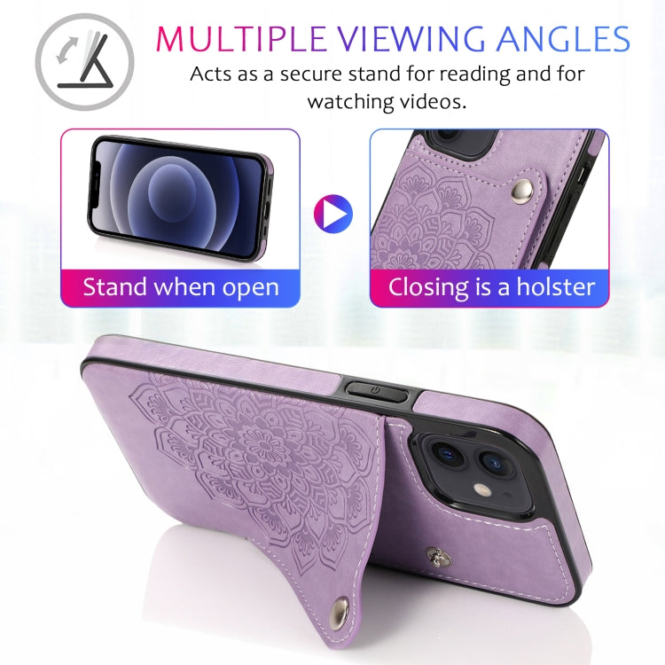 For iPhone 12 mini Embossed Pattern PU + TPU Protective Case with Holder & Wallet & Card Slots