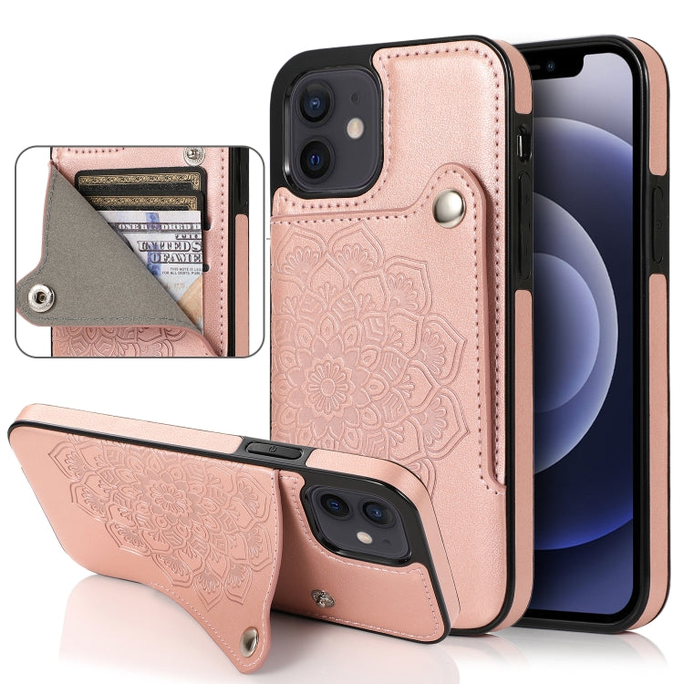 For iPhone 12 mini Embossed Pattern PU + TPU Protective Case with Holder & Wallet & Card Slots