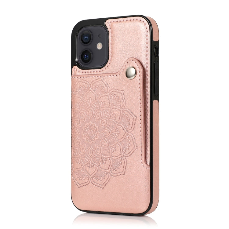 For iPhone 12 mini Embossed Pattern PU + TPU Protective Case with Holder & Wallet & Card Slots