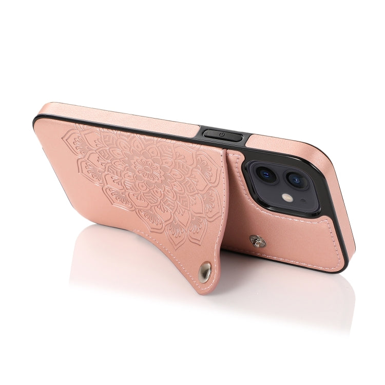 For iPhone 12 mini Embossed Pattern PU + TPU Protective Case with Holder & Wallet & Card Slots