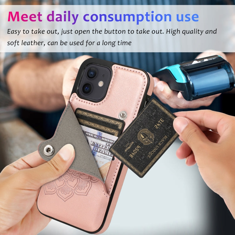 For iPhone 12 mini Embossed Pattern PU + TPU Protective Case with Holder & Wallet & Card Slots