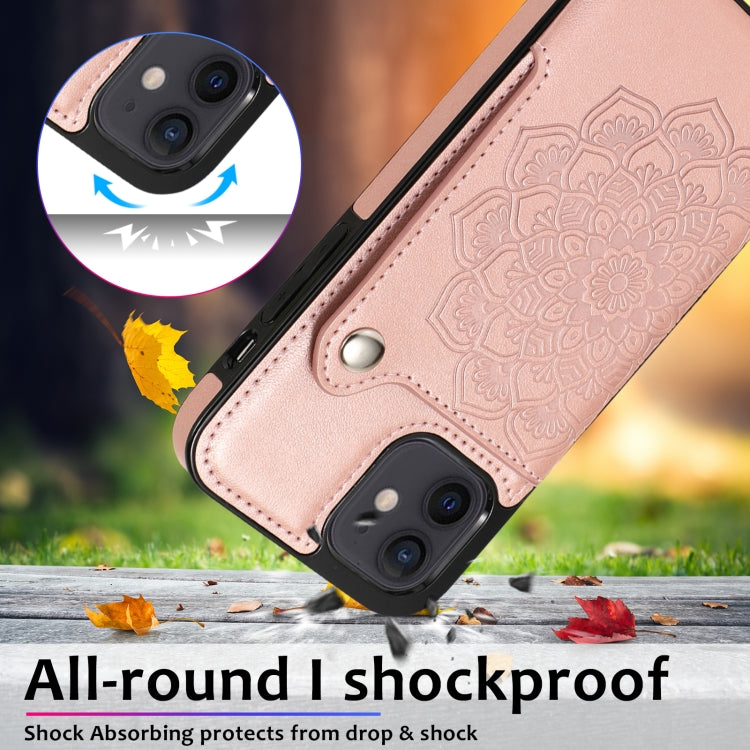 For iPhone 12 mini Embossed Pattern PU + TPU Protective Case with Holder & Wallet & Card Slots