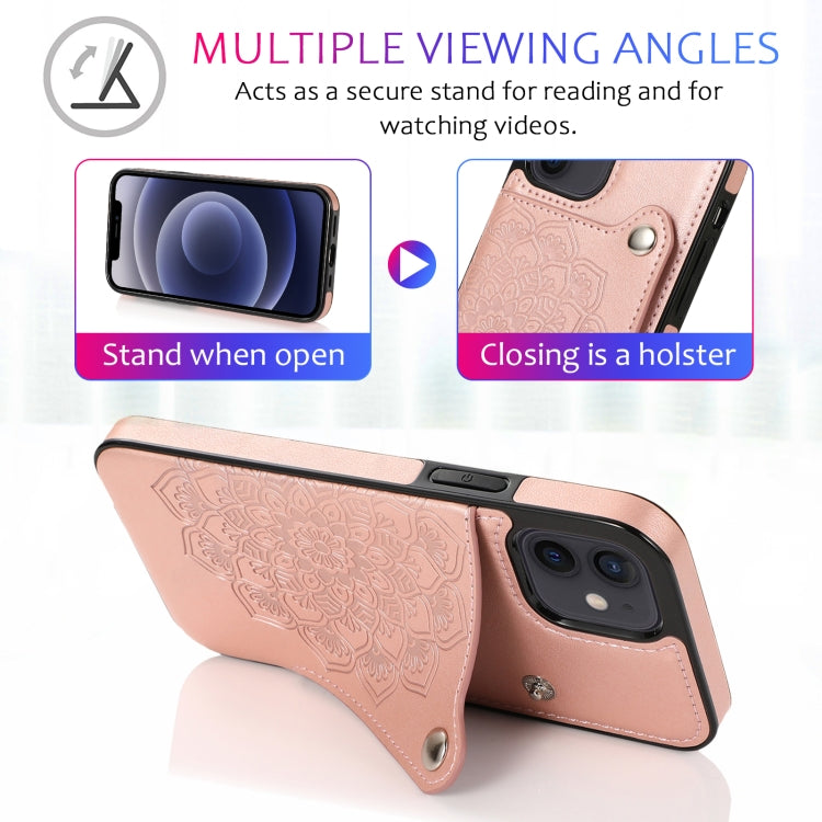 For iPhone 12 mini Embossed Pattern PU + TPU Protective Case with Holder & Wallet & Card Slots
