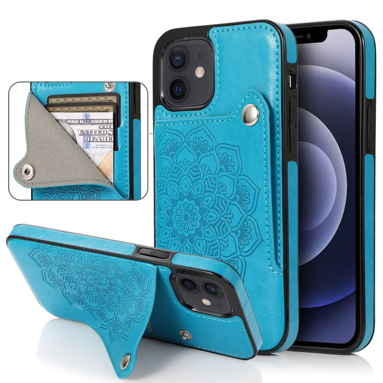 For iPhone 12 mini Embossed Pattern PU + TPU Protective Case with Holder & Wallet & Card Slots