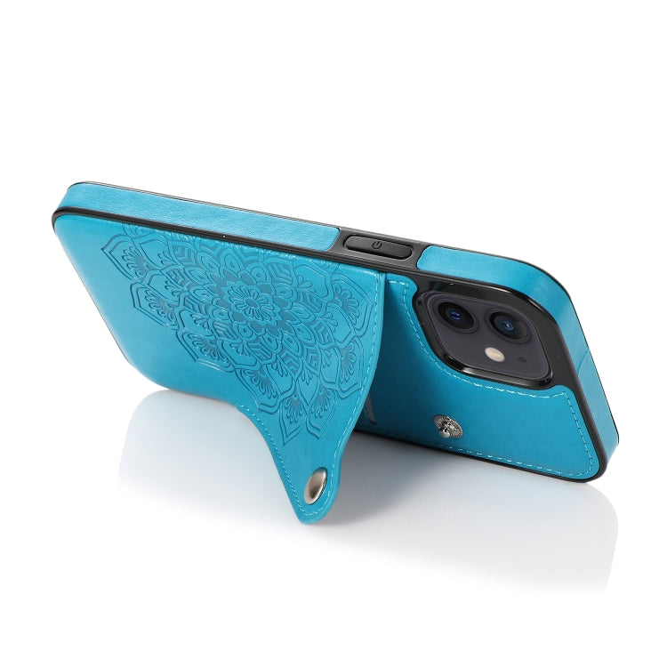 For iPhone 12 mini Embossed Pattern PU + TPU Protective Case with Holder & Wallet & Card Slots