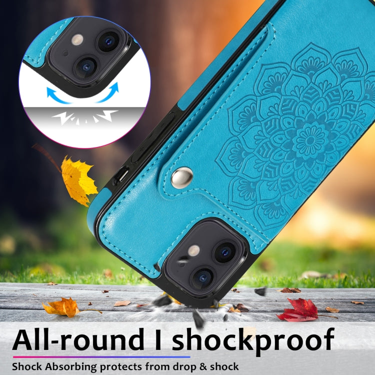 For iPhone 12 mini Embossed Pattern PU + TPU Protective Case with Holder & Wallet & Card Slots