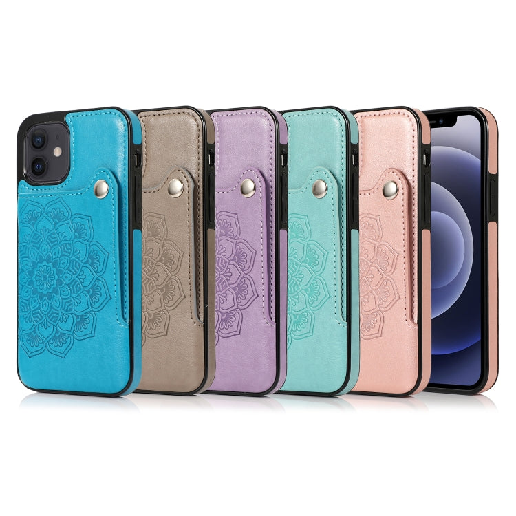 For iPhone 12 mini Embossed Pattern PU + TPU Protective Case with Holder & Wallet & Card Slots