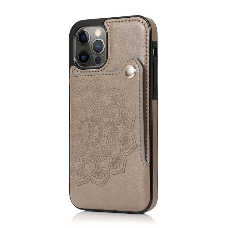 For iPhone 12 / 12 Pro Embossed Pattern PU + TPU Protective Case with Holder & Wallet & Card Slots