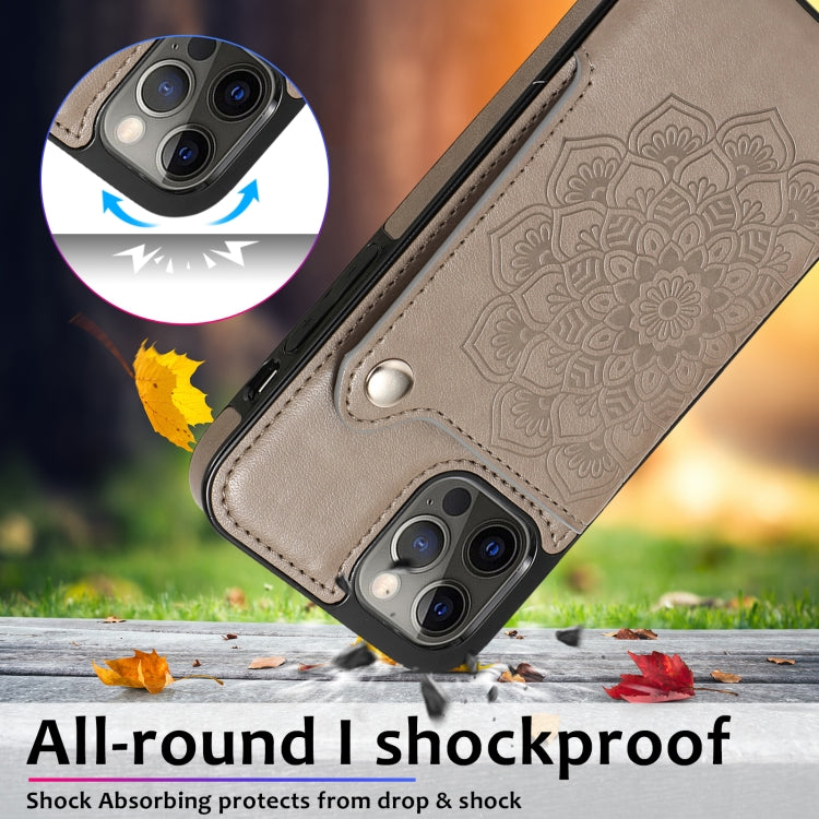 For iPhone 12 / 12 Pro Embossed Pattern PU + TPU Protective Case with Holder & Wallet & Card Slots