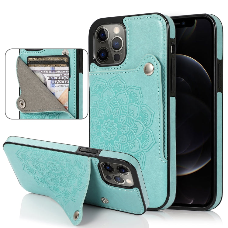 For iPhone 12 / 12 Pro Embossed Pattern PU + TPU Protective Case with Holder & Wallet & Card Slots