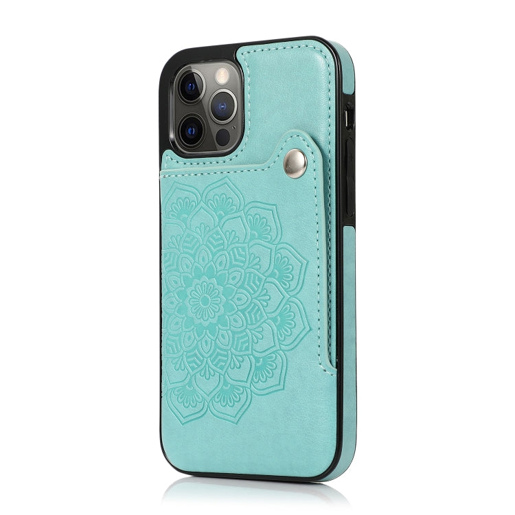 For iPhone 12 / 12 Pro Embossed Pattern PU + TPU Protective Case with Holder & Wallet & Card Slots