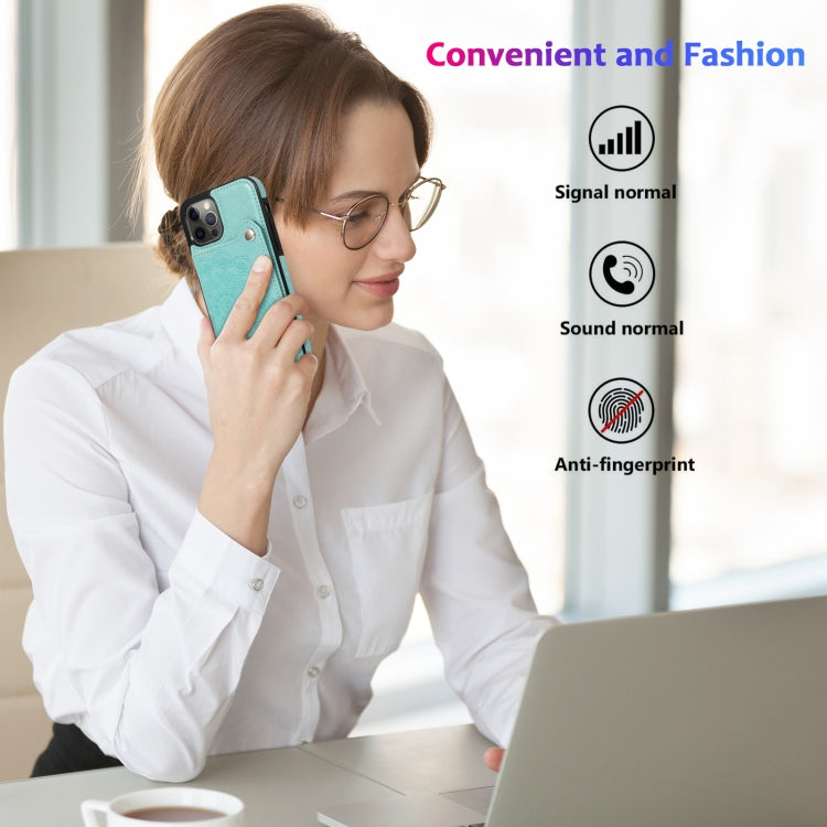 For iPhone 12 / 12 Pro Embossed Pattern PU + TPU Protective Case with Holder & Wallet & Card Slots