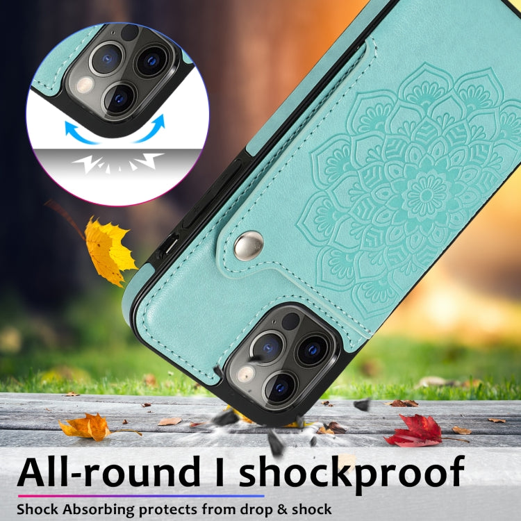 For iPhone 12 / 12 Pro Embossed Pattern PU + TPU Protective Case with Holder & Wallet & Card Slots