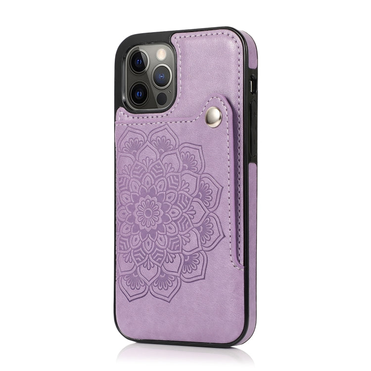 For iPhone 12 / 12 Pro Embossed Pattern PU + TPU Protective Case with Holder & Wallet & Card Slots