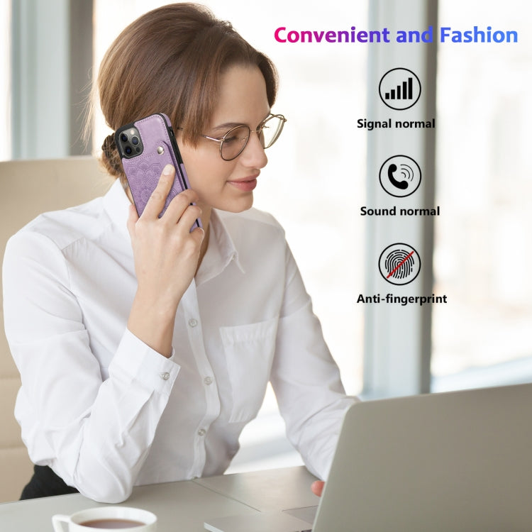 For iPhone 12 / 12 Pro Embossed Pattern PU + TPU Protective Case with Holder & Wallet & Card Slots