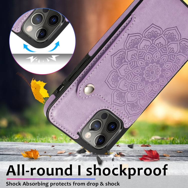 For iPhone 12 / 12 Pro Embossed Pattern PU + TPU Protective Case with Holder & Wallet & Card Slots