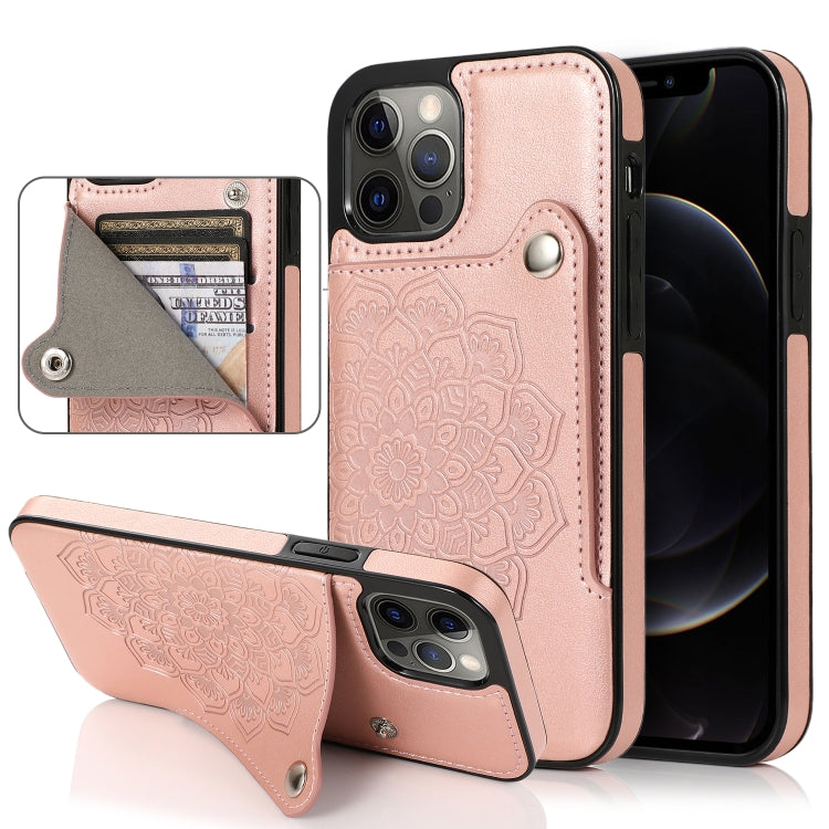For iPhone 12 / 12 Pro Embossed Pattern PU + TPU Protective Case with Holder & Wallet & Card Slots