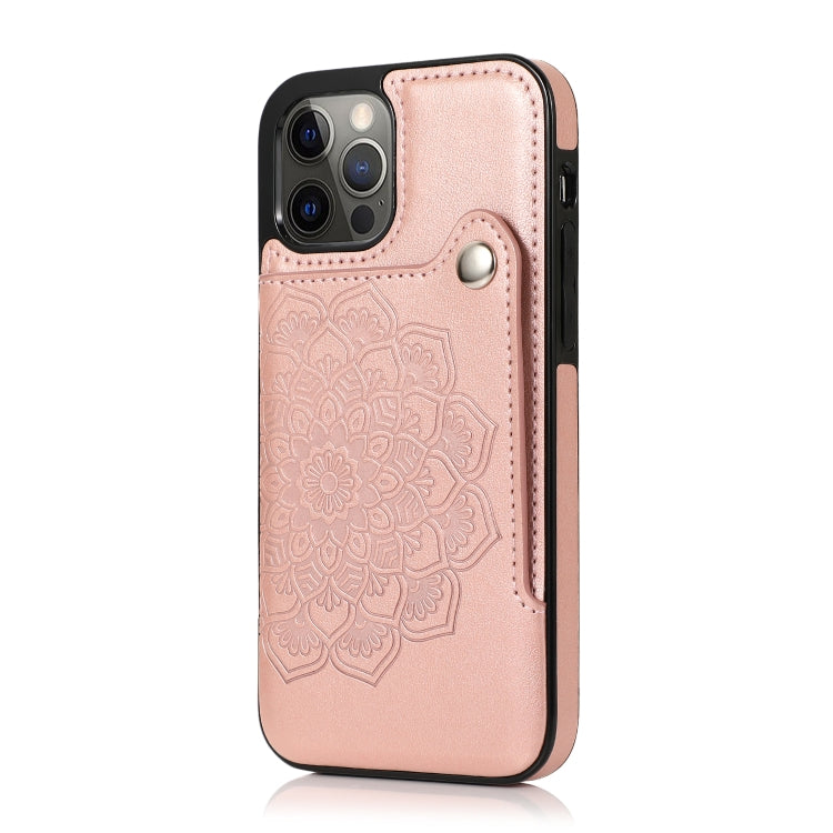 For iPhone 12 / 12 Pro Embossed Pattern PU + TPU Protective Case with Holder & Wallet & Card Slots