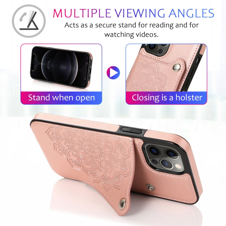 For iPhone 12 / 12 Pro Embossed Pattern PU + TPU Protective Case with Holder & Wallet & Card Slots