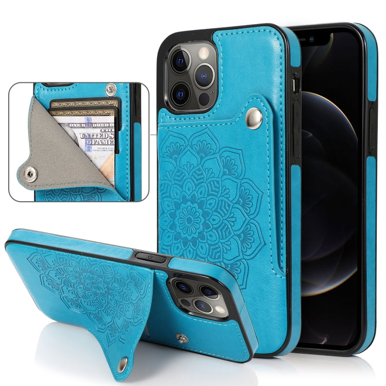 For iPhone 12 / 12 Pro Embossed Pattern PU + TPU Protective Case with Holder & Wallet & Card Slots