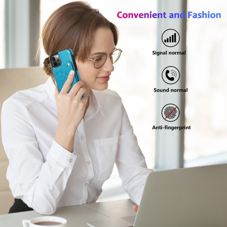 For iPhone 12 / 12 Pro Embossed Pattern PU + TPU Protective Case with Holder & Wallet & Card Slots