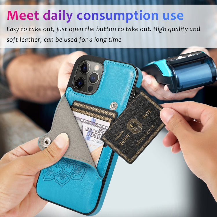 For iPhone 12 / 12 Pro Embossed Pattern PU + TPU Protective Case with Holder & Wallet & Card Slots