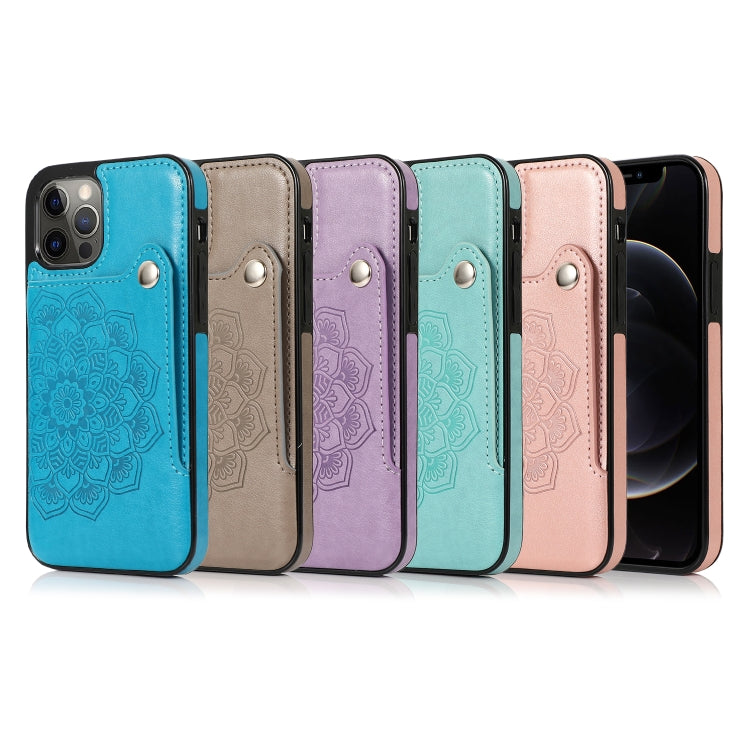 For iPhone 12 / 12 Pro Embossed Pattern PU + TPU Protective Case with Holder & Wallet & Card Slots