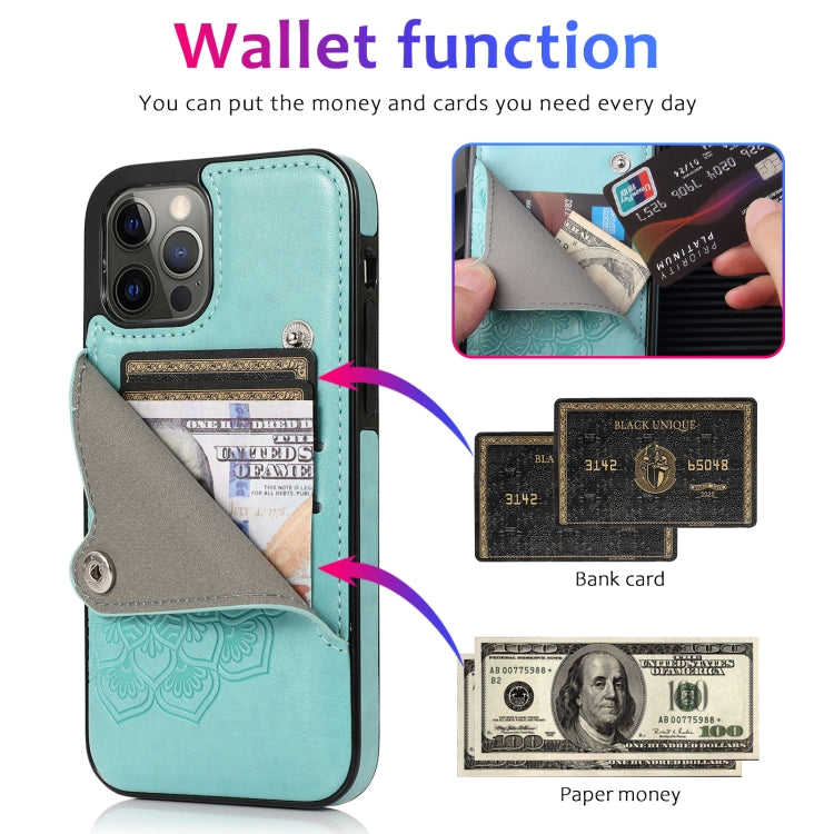 For iPhone 12 Pro Max Embossed Pattern PU + TPU Protective Case with Holder & Wallet & Card Slots