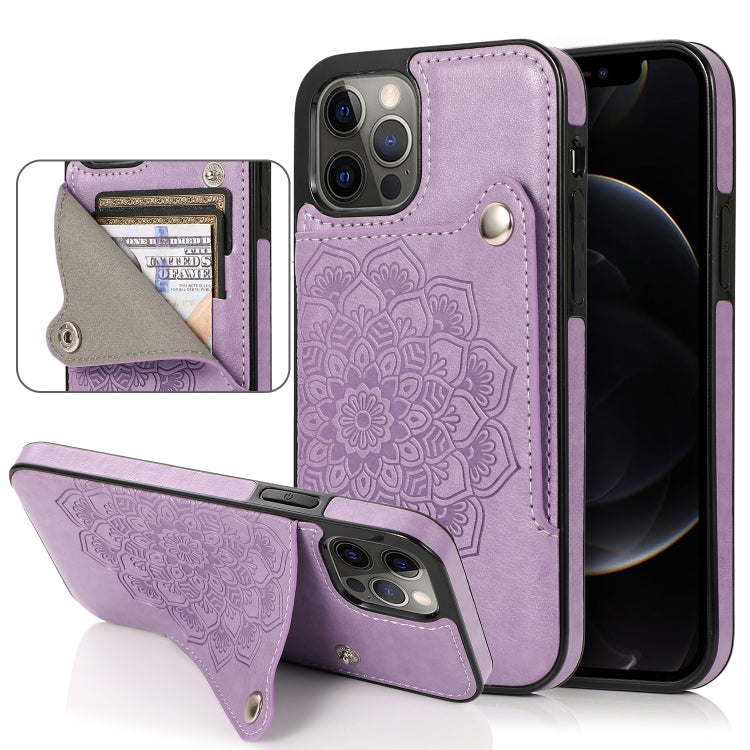 For iPhone 12 Pro Max Embossed Pattern PU + TPU Protective Case with Holder & Wallet & Card Slots
