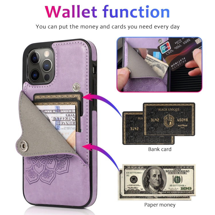 For iPhone 12 Pro Max Embossed Pattern PU + TPU Protective Case with Holder & Wallet & Card Slots