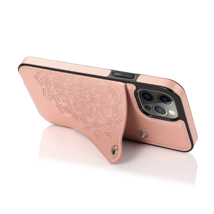 For iPhone 12 Pro Max Embossed Pattern PU + TPU Protective Case with Holder & Wallet & Card Slots