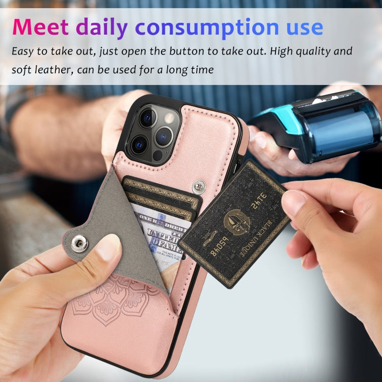 For iPhone 12 Pro Max Embossed Pattern PU + TPU Protective Case with Holder & Wallet & Card Slots