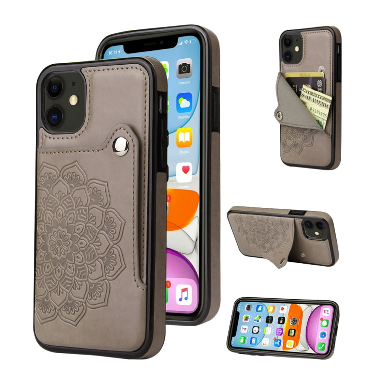 For iPhone 11 Embossed Pattern PU + TPU Protective Case with Holder & Wallet & Card Slots