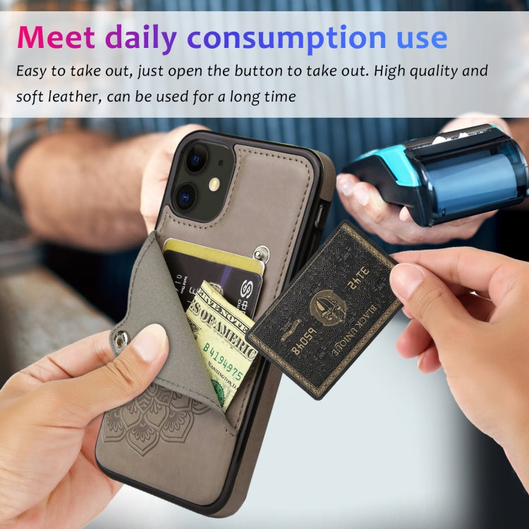 For iPhone 11 Embossed Pattern PU + TPU Protective Case with Holder & Wallet & Card Slots