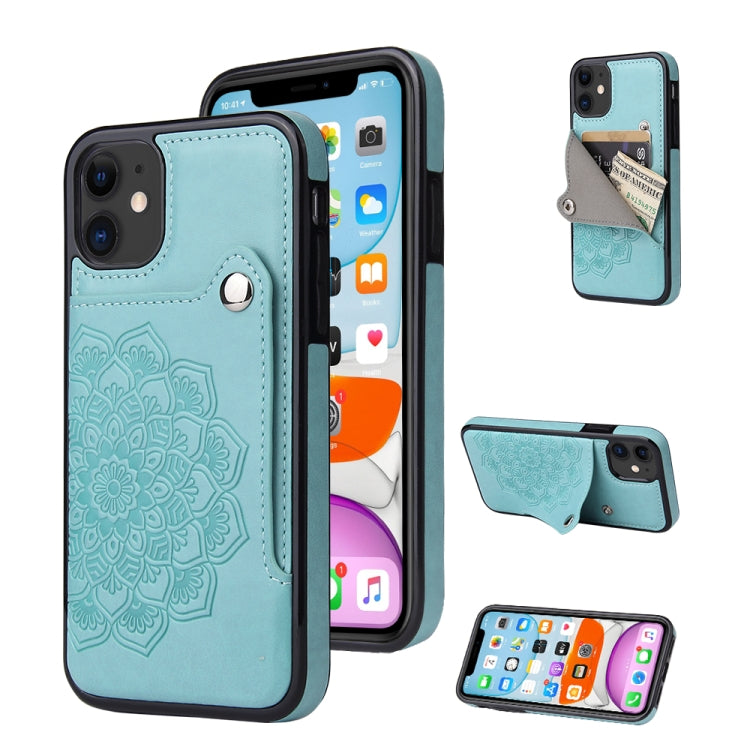 For iPhone 11 Embossed Pattern PU + TPU Protective Case with Holder & Wallet & Card Slots