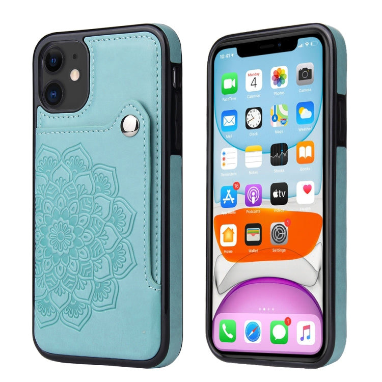 For iPhone 11 Embossed Pattern PU + TPU Protective Case with Holder & Wallet & Card Slots