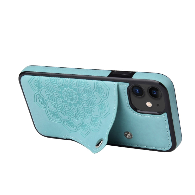For iPhone 11 Embossed Pattern PU + TPU Protective Case with Holder & Wallet & Card Slots