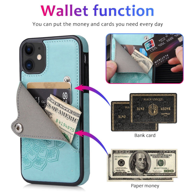 For iPhone 11 Embossed Pattern PU + TPU Protective Case with Holder & Wallet & Card Slots