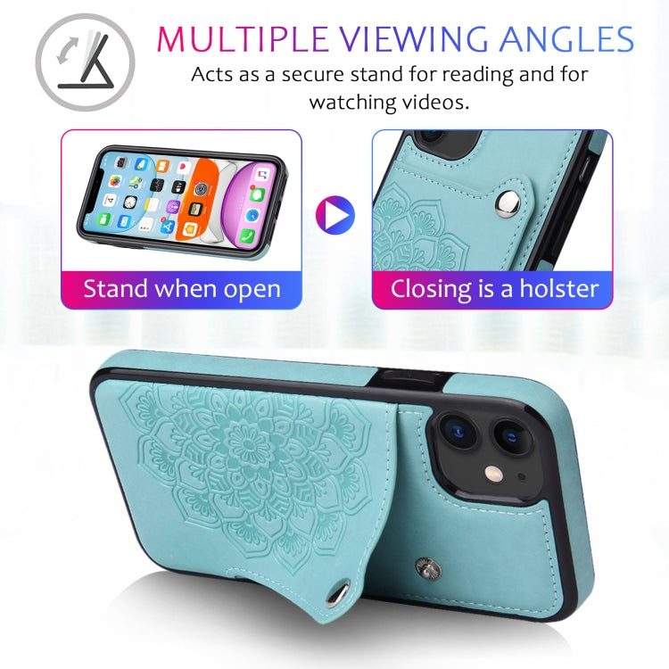 For iPhone 11 Embossed Pattern PU + TPU Protective Case with Holder & Wallet & Card Slots