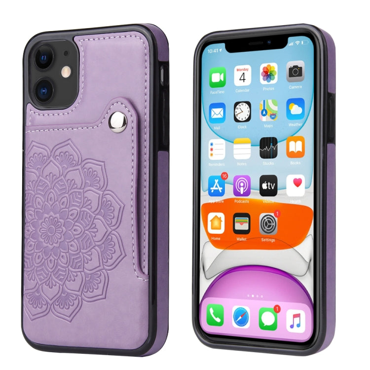 For iPhone 11 Embossed Pattern PU + TPU Protective Case with Holder & Wallet & Card Slots