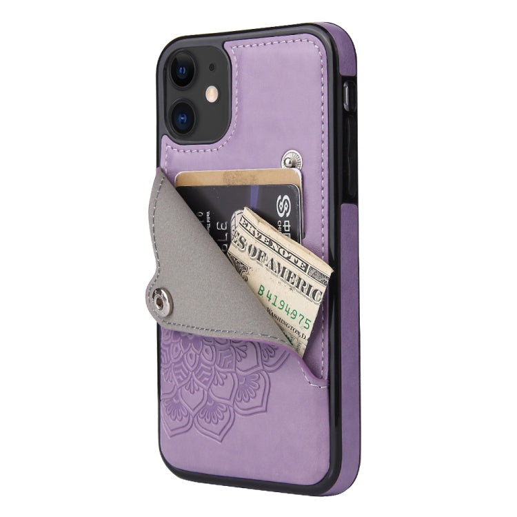 For iPhone 11 Embossed Pattern PU + TPU Protective Case with Holder & Wallet & Card Slots