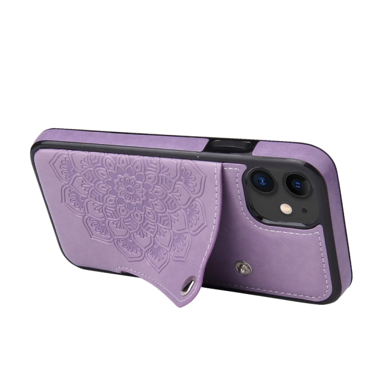 For iPhone 11 Embossed Pattern PU + TPU Protective Case with Holder & Wallet & Card Slots