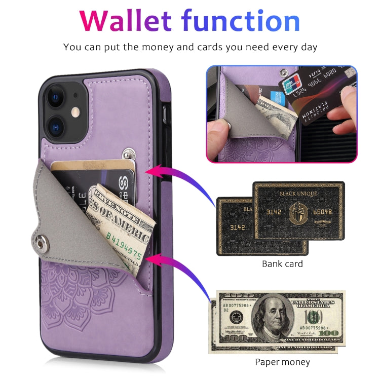 For iPhone 11 Embossed Pattern PU + TPU Protective Case with Holder & Wallet & Card Slots