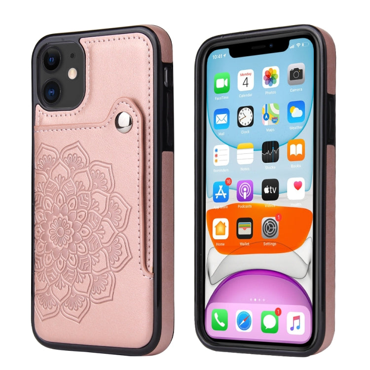 For iPhone 11 Embossed Pattern PU + TPU Protective Case with Holder & Wallet & Card Slots