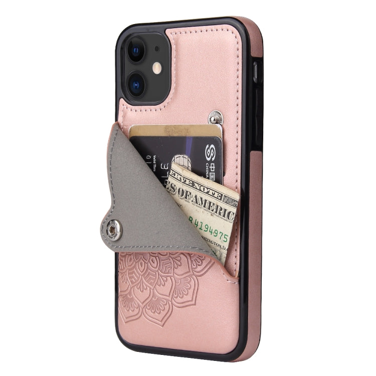 For iPhone 11 Embossed Pattern PU + TPU Protective Case with Holder & Wallet & Card Slots